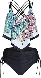 [N\P] NP Waist Bikini Set Women Floral Print Push Up Bikini Padded Crisscross Sky Blue