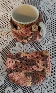 Reusable Hand Crocheted Coffee Mug Cozy - Mug Warmer - Fits 11 oz Mug - Brown