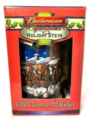 Budweiser 2003 Old Towne Holiday Beer Stein Clydesdales New In Box With COA