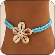 [Atiptu] Shell Anklets Bracelet for Women Colorful Boho Stack Stretch Beaded Anklet Bracelets Turquoise Elastic Anklet Summer Vacation Dress Outfits Beach Foot Jewelry