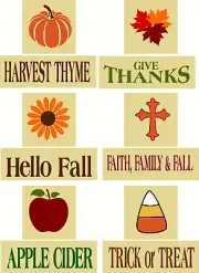 STENCIL "SET 2 " 12PC SHELF SITTER SET - FALL REUSABLE SIGN STENCILS