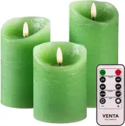 VENTA Set of 3 Realistic Flameless Green LED Candles with Remote Control-4 inch