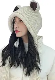 Cute Big Eye Frog Hat Fashion Beanie Crochet Knitted Hat Adult Winter Ear Warmer Protective Fisherman Hat Gift 2023 (Color : Beige, Size : One Size)