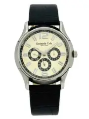 Kenneth Cole KC1229 Multi-function Cream Dial Black leather strap Watch