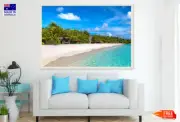 (Laminated) Palm Trees & Beach Huts Near Sea Photograph 91x61cm