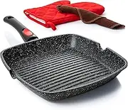 Moss & Stone Square Die Casting Aluminum Grill Pan, Detachable Handle, Griddle Nonstick Stove Top Grill Pan,Chef Quality Perfect for Meats Steak Fish and Vegetables,Dishwasher Safe,11 Inch Square Pan