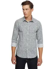 [Oxford] Kenton Floral Print Cotton Shirt in Blue