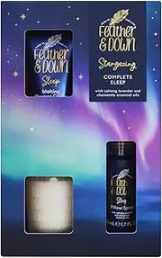 Feather & Down Complete Sleep Gift Set - Melting Shower Cream, Calming Candle & Pillow Spray - Lavender & Chamomile Essential Oils - Natural Sleep Aid for Adults - Vegan, Cruelty-Free