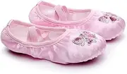 [LIFKOME] Ballet Practice Shoes for Kids Stretch Satin Embroidery Sequins Size 31 Pink