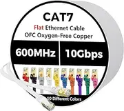 Cat 7 Ethernet Cable 30FT, Flat 10Gbps High Speed Internet Cord, STP Shielded, Pure Copper, Flexible CAT7 RJ45 LAN Network Cable, Compatible with PC, Laptop, PS5, Xbox Modem, Router, PoE, White Cable