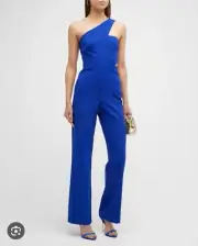 Aidan by Aidan Mattox Women's Blue One Shoulder Crepe Jumpsuit Size 2