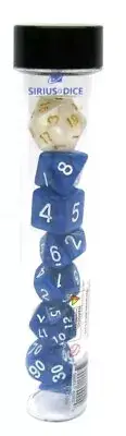 Sirius Dice Tube of 7 Polyhedral RPG with Bonus D20 - Pearl Blue Acrylic
