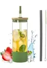 Glass Cups with Bamboo Lids and Glass Straws,24oz Can Shaped Dringking Glasse...