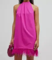 $245 Aidan by Aidan Mattox Women's Pink Sleeveless Feather Trim Dress Size 2