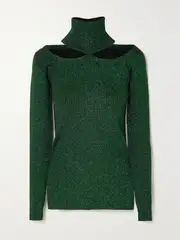 [CHRISTOPHER KANE] CHRISTOPHER KANE - Cold-shoulder Ribbed Lurex Turtleneck Top - Green - medium medium Green