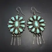 Mike Platero NAVAJO Sterling Silver TURQUOISE Cluster Dangle EARRINGS Pierced
