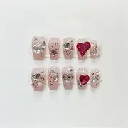Hand Pressed Nail Decoration Pink Fake Nail Design Full Coverage Artificial Manicure Wearable