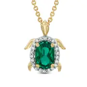 Oval Lab-Created Emerald and White Sapphire Turtle Pendant in Sterling Silver with 18K Gold Plate