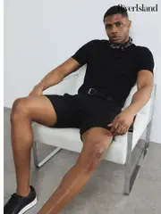 River Island Black Belted Core Decal Chino Shorts (W59919) | $74