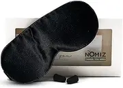 Nomiz Pure Mulberry Silk Eye Mask for A Full Night's Sleep | Comfortable & Super Soft Silk Sleep Mask with Ear Buds| Works with Every Nap Position | Ultimate Sleeping Aid / Blindfold, Blocks Light, Super Soft Eye Mask for Sleeping (Black)