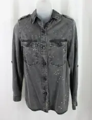 Zara Woman Premium Denim Collection NWT Gray White Button Down The Army Shirt XS