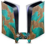 Head Case Designs Officially Licensed Alyn Spiller Wood and Resin Aqua Art Mix Vinyl Faceplate Gaming Skin Decal Compatible With Sony PlayStation 5 PS5 Digital Edition Console and DualSense Controller