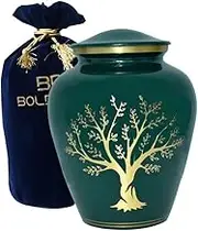 Tree of Life Large Cremation Urn for Human Ashes | 200 Cubic Inches | Decorative Urn for Ashes Adult Female & Male, Funeral Urns - Dark Green