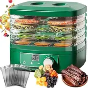 Food Dehydrator with 5 Stainless Steel Tray, 220w Freeze Dryer Machine with 72 H-Timer, 35-70℃ Temperature Adjustable, Food Dryer for Drying Fruit, Vegetable, Meat, Jerky and Pet Treat Green