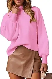 [WEACZZY] Womens Casual Lightweight Sweater Mock Neck Batwing Long Sleeve Knit Jumper Loose Pullover Tops