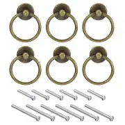 6Pcs Round Ring Pulls Drawers Knobs Bronze for Dresser Cupboard Wardrobe