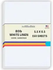 150 Sheets Bright White Fine Linen 80lb Cover Stock Paper 5.5 X 8.5 Inches Half Letter Size - 80 lb/Pound Card Weight - Fine Linen Textured Finish - Quality Cardstock