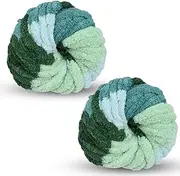 [Rstigiker] Chunky Wool Yarn 250g × 2, Knitting Wool Yarn Coarse Yarn Multi-Colored Knitting Yarn for Crochet, 2cm Soft Chunky Yarn for Yarn Projects Making Handmade Bags Hats Blankets Pillow (Green)