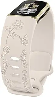 AK Floral Engraved Band Compatible with Fitbit Charge 6 Bands/Fitbit Charge 5 Bands Women Men, Soft Replacement Straps Wristbands for Fitbit Charge 6/5 Advanced Fitness & Health Tracker