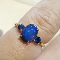 在飛比找蝦皮購物優惠-梵谷星夜澳洲帶藍色遊彩黑蛋白石14k金戒指