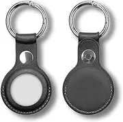 MEZON [2 Pack] Black PU Leather Protective Case Holder for Apple AirTag Tracker with Keychain Ring (Leather, Black)