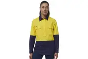 King Gee Ladies Workcool Vented Cotton Drill Closed Front Work Shirt K44211 - Yellow/Navy
