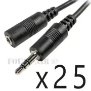 25 Pack Lot - 25ft 3.5mm Stereo Audio Extension Cable Male to Female M/F MP3 1/8