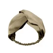 Khaki 100% Mulberry Silk Twisted Elastic Luxurious Headband Headwear For women