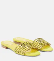 [Rene Caovilla] Rene Caovilla Crystal-embellished suede slides AU 7 green