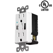 5.8A High-Speed USB Type-C/A Wall Outlet Charger 15Amp Duplex TR Receptacle Plug