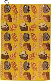 Golf Bag Towel | Scrub Cloth with Carabiner Clip | Lightweight Bread Printed Microfiber Towel with Carabiner Clip for Cleaning Golf Ball Club and Bag