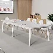 YQMHEZ Conference Table, Large Business Meeting Seminar Desk, with Metal Frame, Rectangular Compute Desk for Office Meeting Conference Room(White)