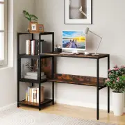CostwayComputer Desk with Bookshelf Storage Cabinet and Shelves-Rustic Brown