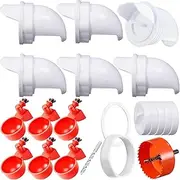 No Waste Chicken Feeder with Rat Stopper Caps,6 Ports and Hole Saw,DIY Poultry Feeder Port Gravity Automatic Fed Kit for Buckets,Barrels,Bins,Troughs