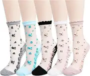 [Benefeet Sox] Womens Mesh Sheer Socks Vintage Lace Socks for Girls Thin Transparent See Through Sheer Ankle Crew Socks