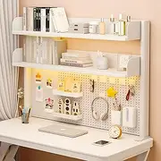 [AIMANWEI] Clamp-on 31.5 inch Above or Below Desk 3-Tier Shelving, Desk Organizer Shelf for Office Accessories, Gaming Devices with 20 Pieces Storage Accessories (White)