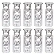 20Pcs 4mm Cord Lock Plastic Double Hole Spring Toggle Stoppers, Clear Silver