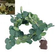 Artificial Olive Green Leaf Garland LED Vine String Lights with Timer for Wedding Party Christmas Decoration-Style 1:Eucalyptus leaf