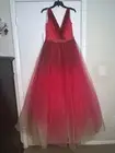 $498Mac Duggal Red Ombre Beaded Waist Tulle Evening gown Dress Sz 10