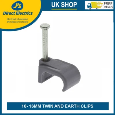 Flat Cable Clips +Nail Grey (T&E) Twin and Earth, for 10mm - 16mm cable